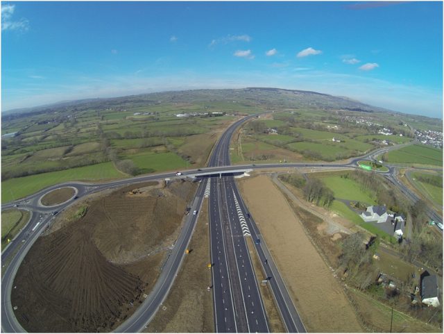 Aerial view of the newly constructed A8; officially opened in December 2015 this dualling scheme cost £133m