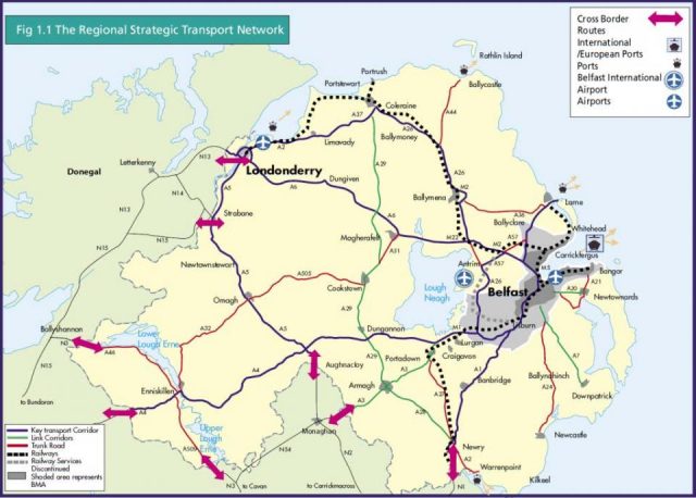 A map showing Northern Ireland’s Regional Strategic Transport Network