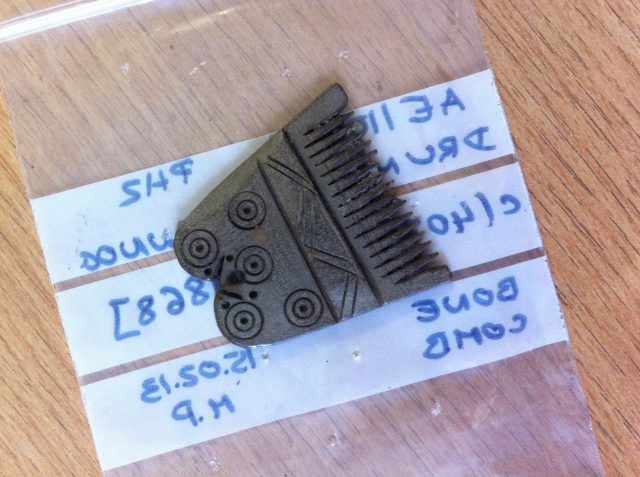 A comb made from animal bone, from the Drumclay crannóg excavation (Image: Dan Hull)