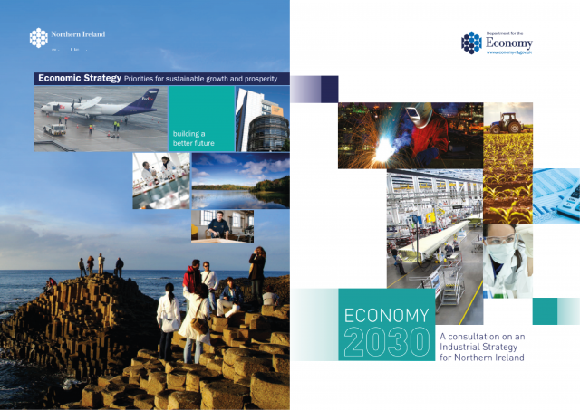 Cover pages of the 2012 Economic Strategy and 2017 draft Industrial Strategy