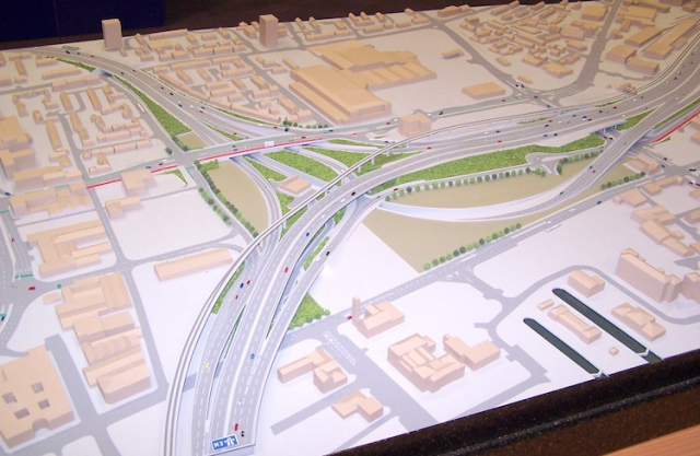 Model of the proposed York Street Interchange road scheme, designed to address a major bottleneck on NI’s strategic road network, where three of Northern Ireland’s busiest roads converge: the Westlink, M2 and M3.