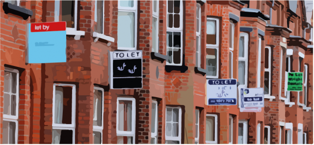 A row of 'To Let' signs in Belfast