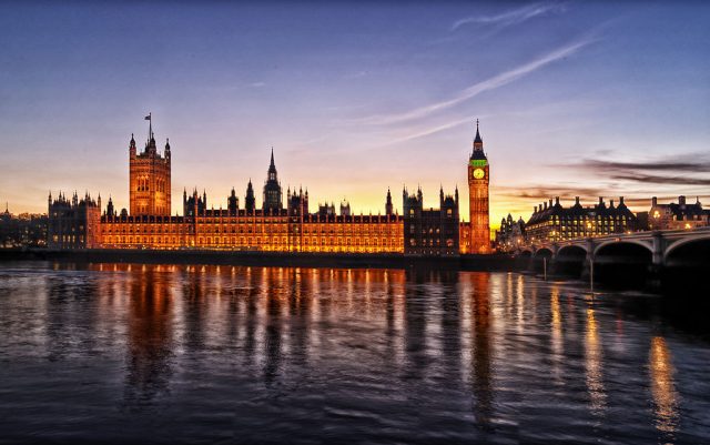 A photograph showing the Houses of Parliament in London