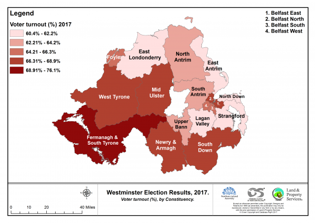 Chart 1: A map showing the differing levels of election voter turnout in the general election 2017