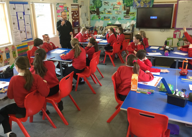 A composite KS2 class at St.Joseph's Primary School, Strangford, learning about building bridges as part of a STEM topic (reproduced with kind permission of the school and parents