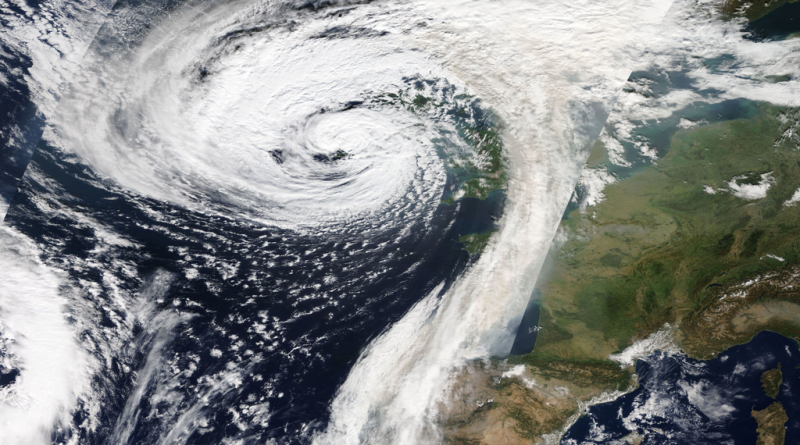 A satellite image showing Storm Ophelia making landfall in Ireland on 16 October 2017 (Image: NASA, public domain)