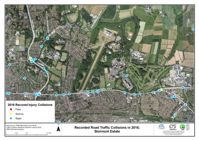 Map 5: Recorded road traffic collisions in 2016, in and around the Stormont Estate