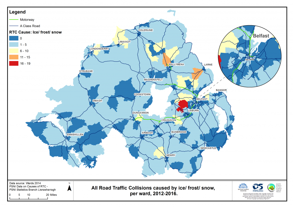 A distribution map showing 2012-2016 fatal and serious raod traffic collisions by weather conditions