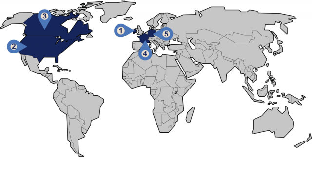 Map showing the top five NI export markets 2017