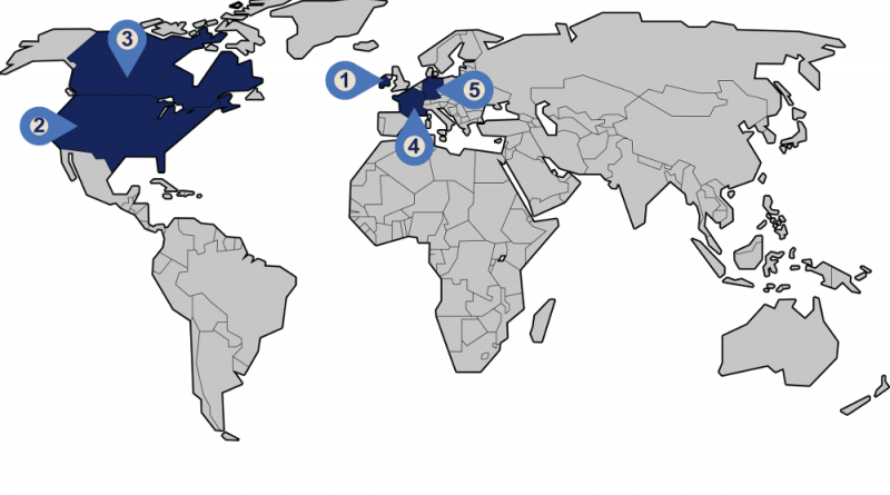 Map showing the top five NI export markets 2017