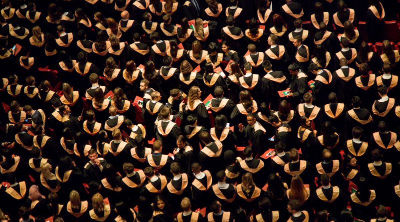 A photograph showing students at a graduation