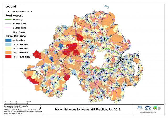 Travel distances to nearest GP Practice, Jan 2015