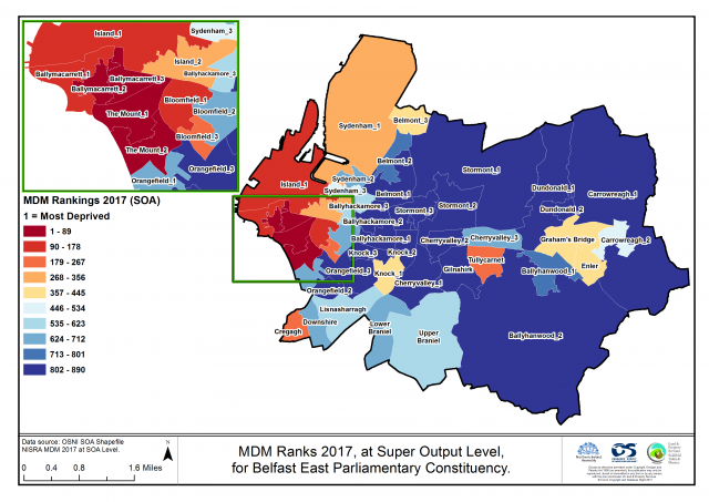 MDM Ranks 2017, at Super Output Level, for Belfast East Parliamentary Constituency