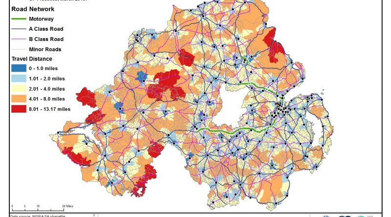 Travel distances to nearest GP Practice, March 2018