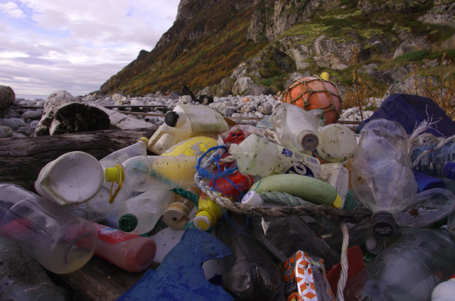 An image showing a large quantity of largely plastic on a beachmarine litter