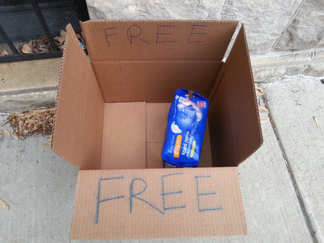 An image showing free sanitary products in a box