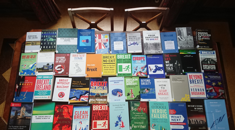 An image showing lots of Brexit-related books in the Assembly Library