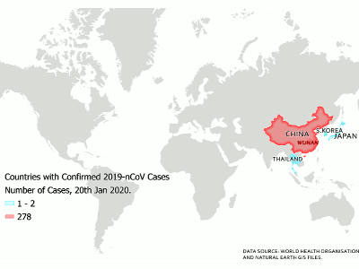 Graphic showing the global spread of the virus from 20th January – 11th February 2020: