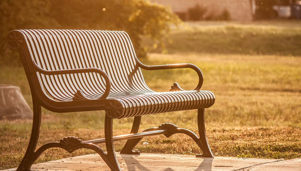 An image of an empty park bench