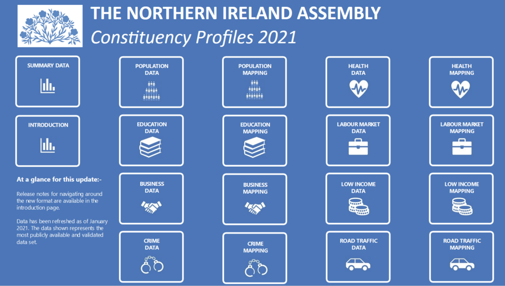 A screenshot showing the front page of the Constituency Profile dashboard