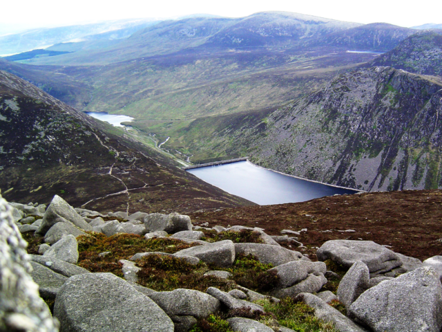 An image showing Silent Valley (left) and Ben Crom (right) reservoirs, Mourne Mountains, County Down