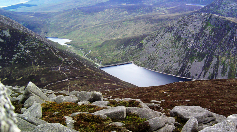 An image showing Silent Valley (left) and Ben Crom (right) reservoirs, Mourne Mountains, County Down