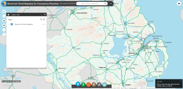 A screenshot showing the map of NI’s controlled reservoirs, compiled by the Department for Infrastructure