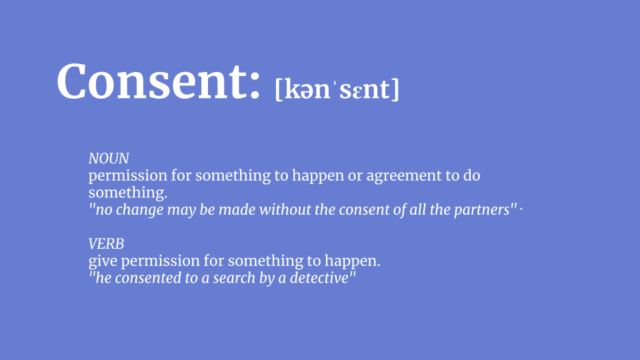 A slide showing a dictionary definition of the word 'consent'