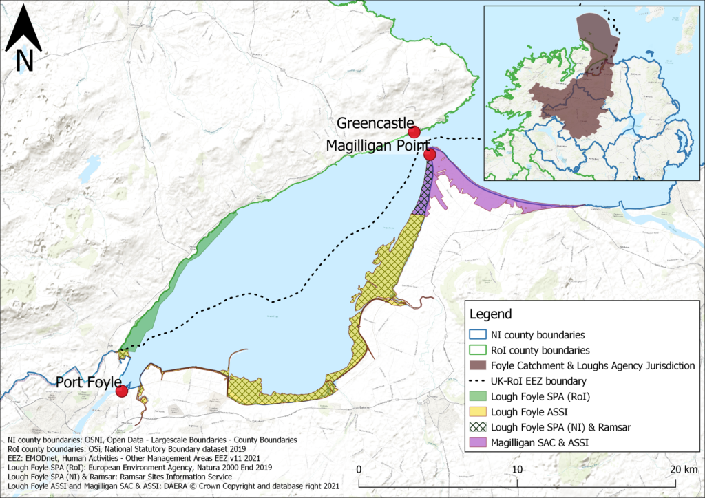 A map showing the location of Lough Foyle, including Foyle catchment and key Marine Protected Areas
