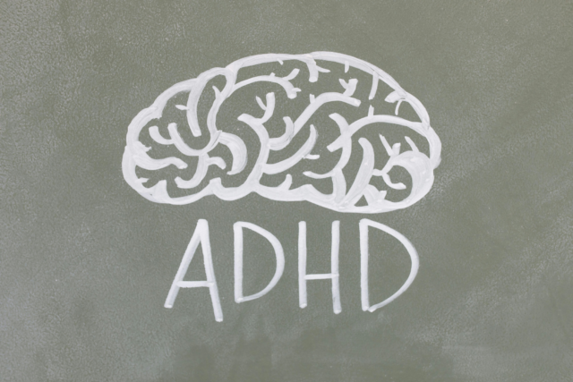 An image showing a chalk drawing of a brain with the word 'ADHD' underneath it