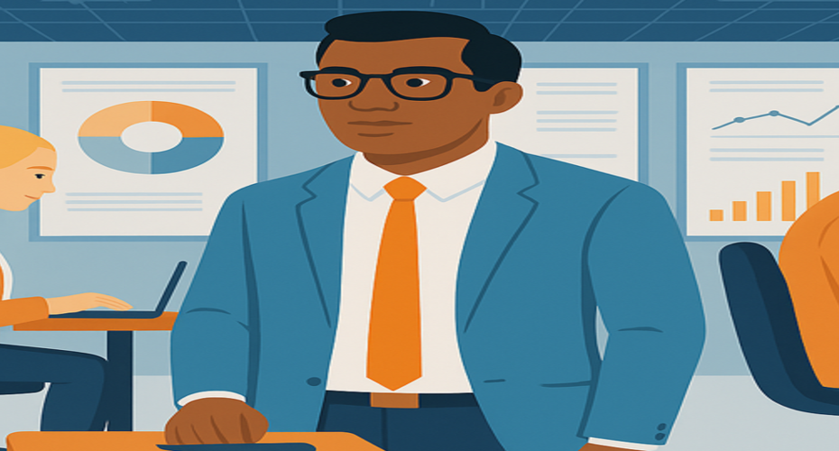 An AI-generated image showing cartoon figures working in a careers service