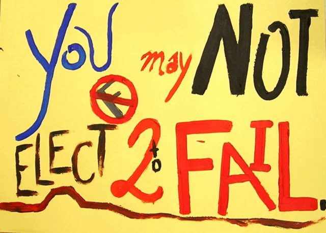 The photo shows the text “You may not elect to fail” created by a student for a maths teacher’s classroom.
