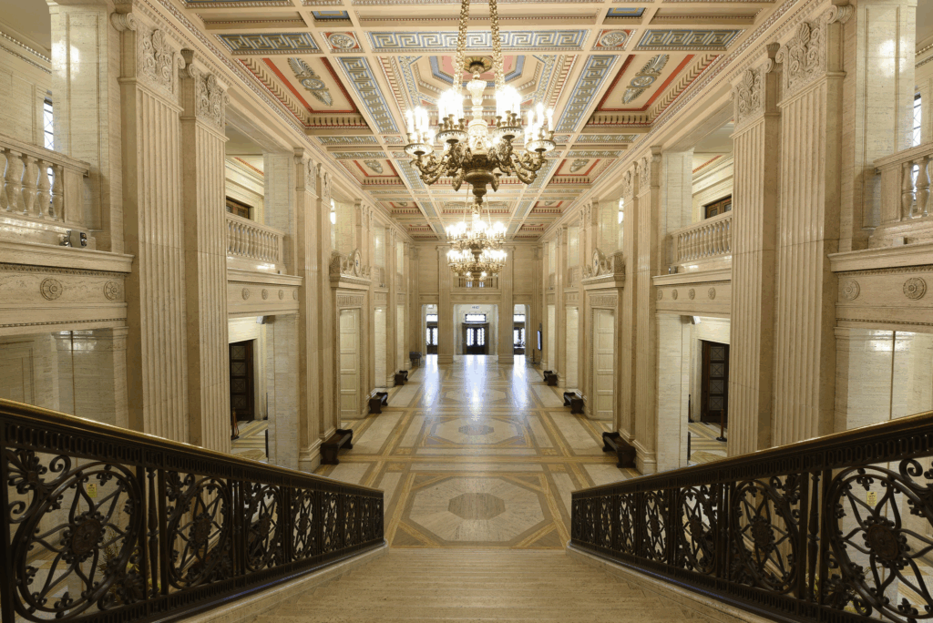 An image showing the Great Hall in Parliament Buildings, Belfast
