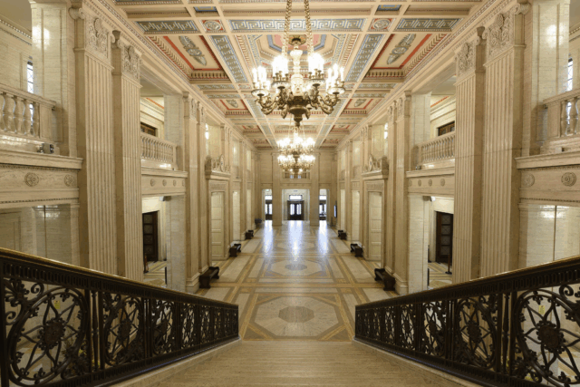 An image showing the Great Hall in Parliament Buildings, Belfast