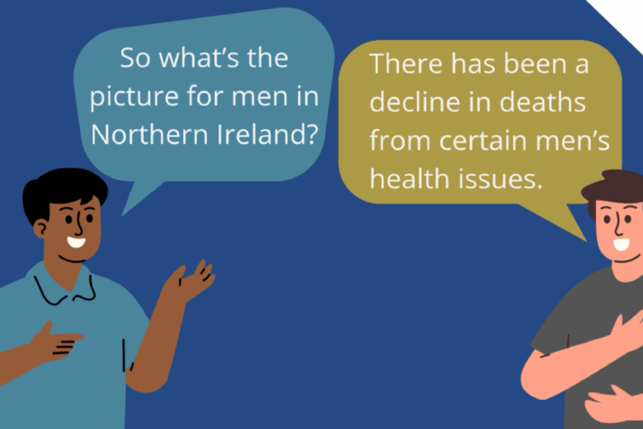 A cartoon image showing two men discussing men's health