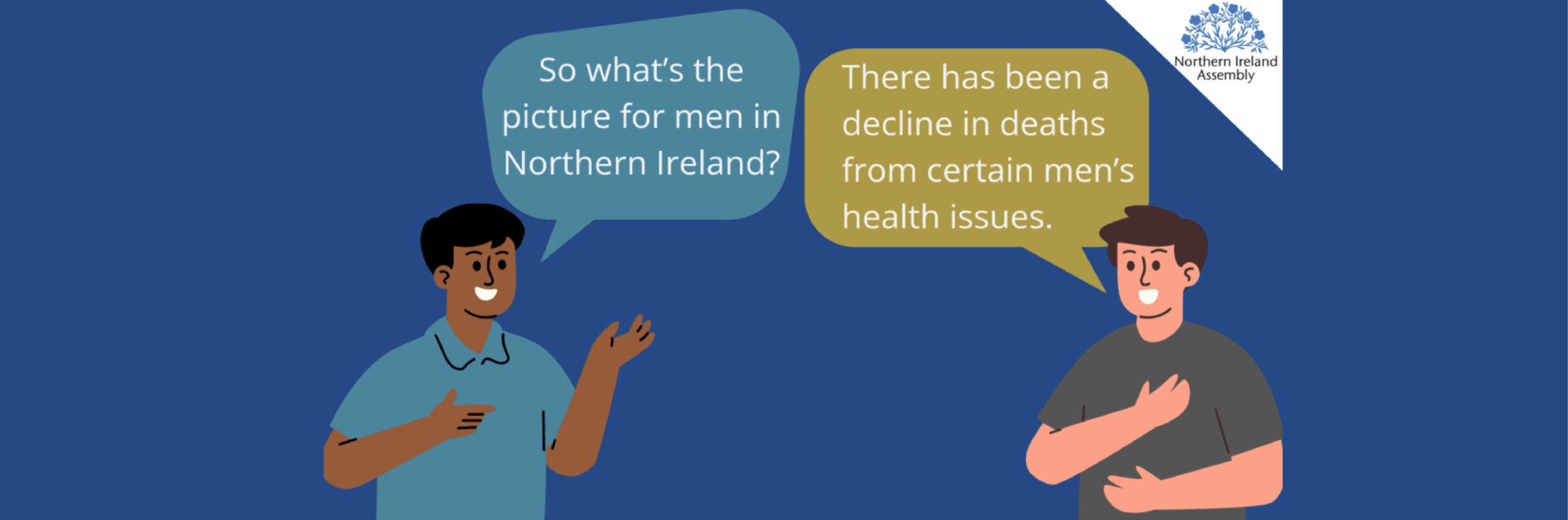 A cartoon image showing two men discussing men's health