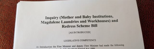 A photograph of the front page of the Inquiry (Mother and Baby Institutions, Magdalene Laundries and Workhouses) and Redress Scheme Bill