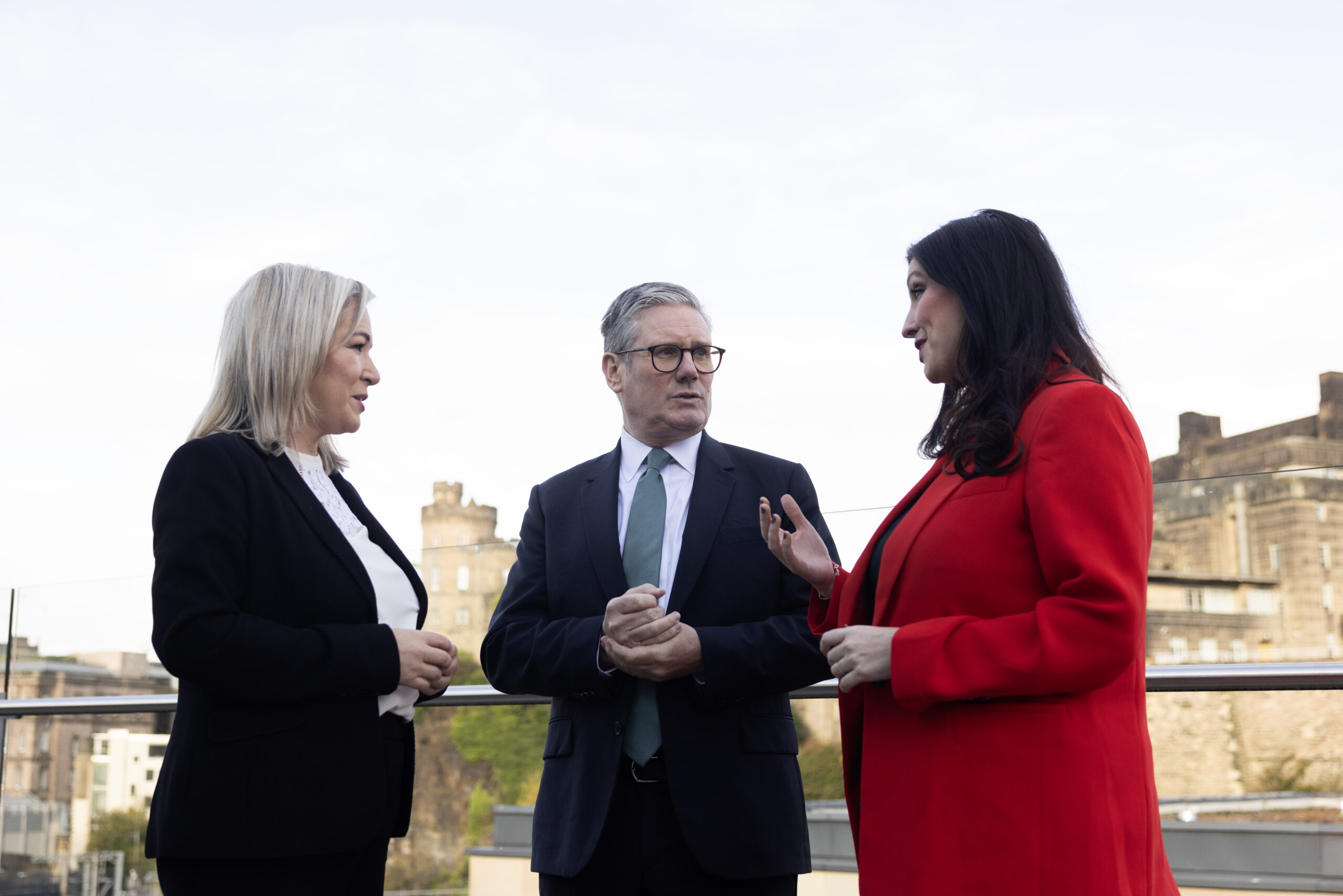 A photograph showing Keir Starmer, Michelle O'Neill and Emma Little-Pengelly having a discussion.