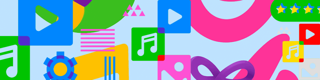 An illustration showing a montage of images collectively depicting the arts