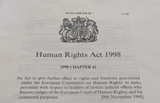 Photograph of a copy of a page from the Human Rights Act 1998