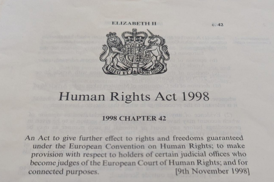 Photograph of a copy of a page from the Human Rights Act 1998