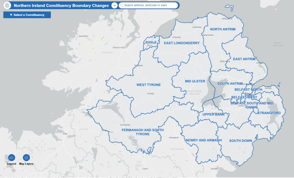 A screenshot showing the constituency boundaries mapping application